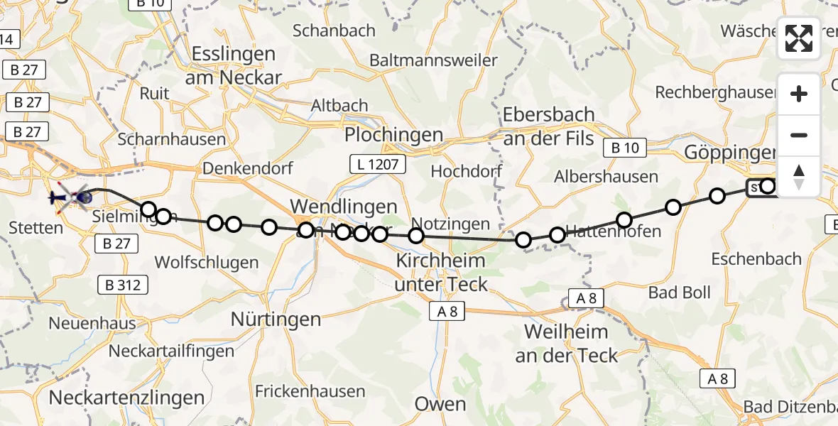 Flugroute Polizeihubschrauber Holzheim - Stuttgart Airport, 06 Februar 2026, 17:07