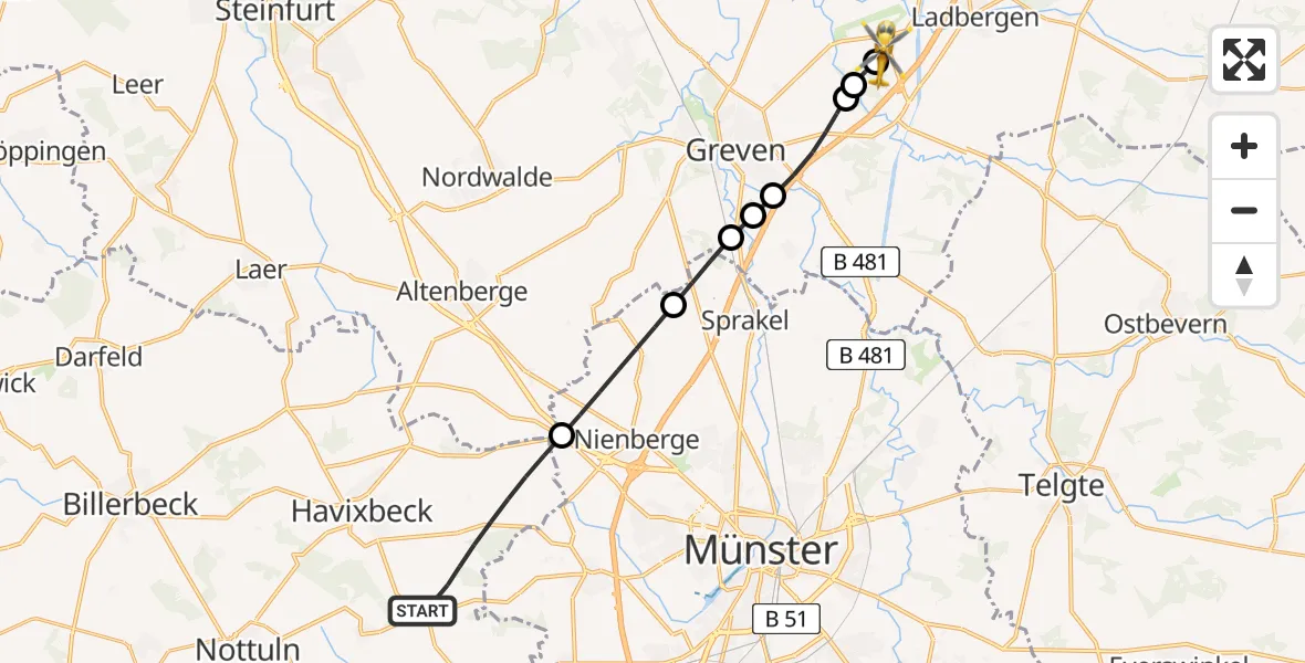 Routekaart van de vlucht: Ambulanzhubschrauber nach Christoph  Westfalen-ADAC