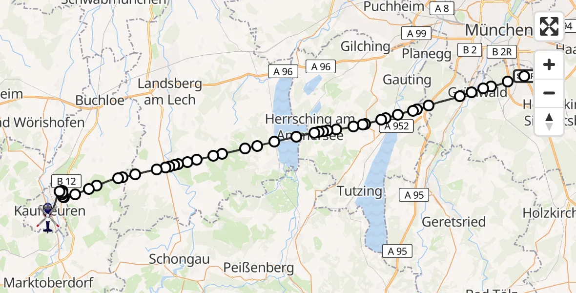 Routekaart van de vlucht: Polizeihubschrauber nach Kaufbeuren, Hohe Buchleuthe