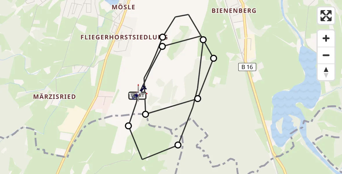 Flugroute Polizeihubschrauber Kaufbeuren - Kaufbeuren, 06 Februar 2026, 20:38