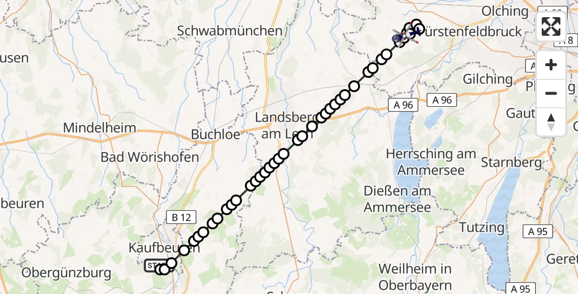 Flugroute Polizeihubschrauber Kaufbeuren - Jesenwang Airfield, 06 Februar 2026, 20:51