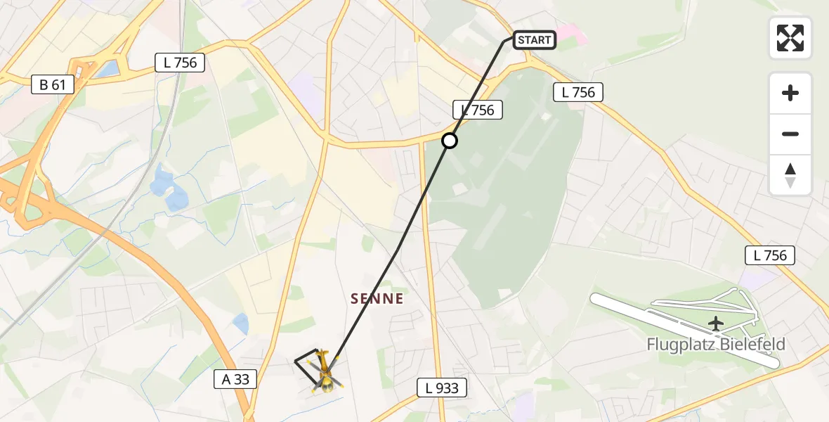 Flugroute Rettungshubschrauber Luftrettungszentrum Bielefeld - Bielefeld, 07 Februar 2026, 07:12