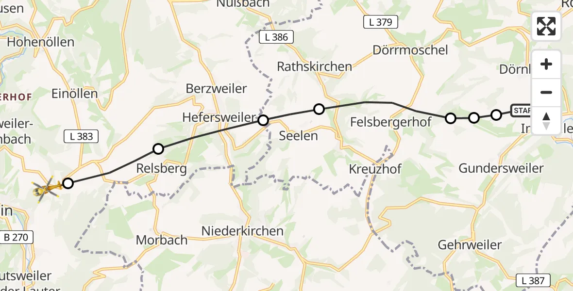 Flugroute Rettungshubschrauber Imsweiler UL - Oberweiler-Tiefenbach, 07 Februar 2026, 07:34