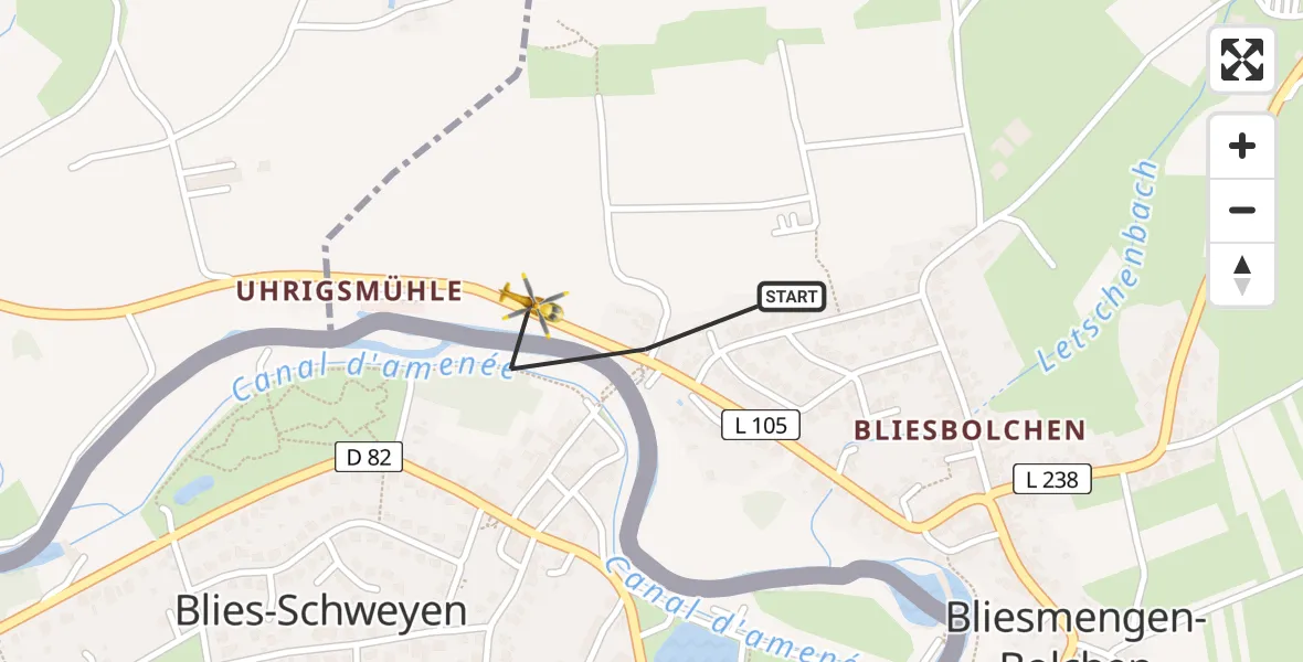 Flugroute Rettungshubschrauber Bliesmengen-Bolchen - Bliesmengen-Bolchen, 07 Februar 2026, 07:38