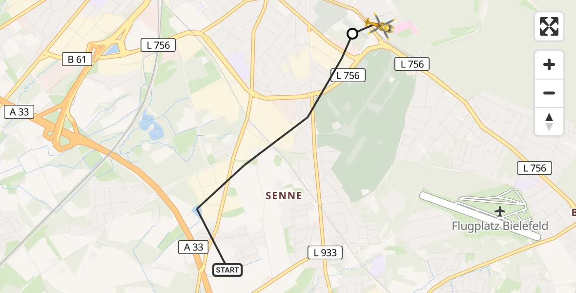 Routekaart van de vlucht: Rettungshubschrauber nach Luftrettungszentrum Bielefeld