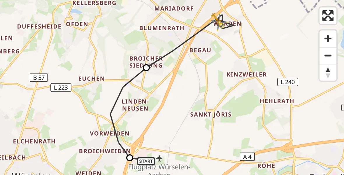 Flugroute Rettungshubschrauber Aachen-Merzbrück Airport - Alsdorf, 07 Februar 2026, 08:49
