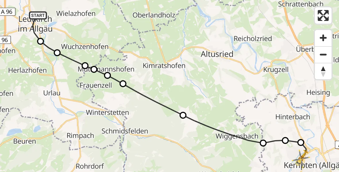 Flugroute Rettungshubschrauber Leutkirch - Kempten (Allgäu), 07 Februar 2026, 09:13