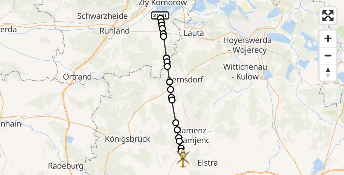 Flugroute Rettungshubschrauber Peickwitz - Gersdorf, 07 Februar 2026, 10:00