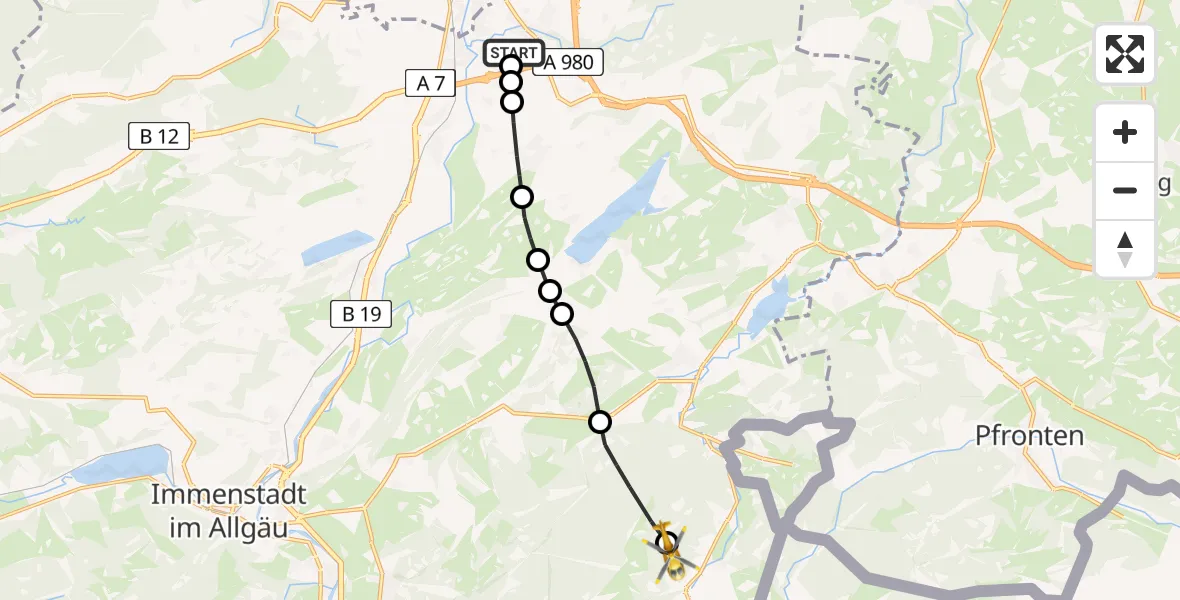 Flugroute Rettungshubschrauber Kempten-Durach Airfield - Unterjoch, 07 Februar 2026, 10:02