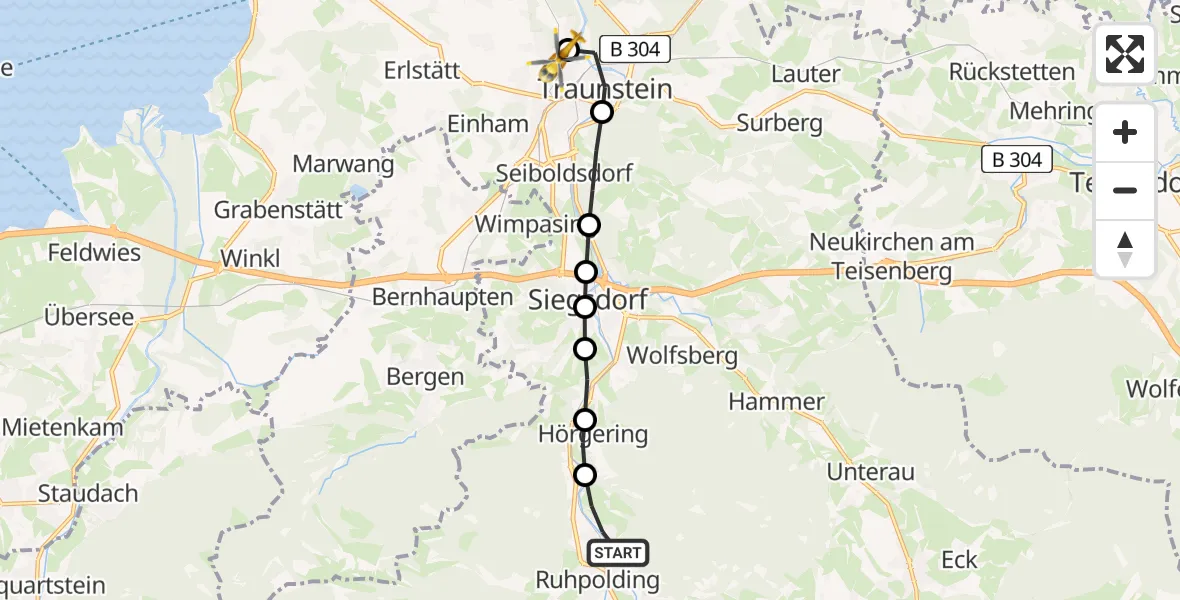 Flugroute Rettungshubschrauber Ruhpolding - Traunstein Hospital Helipad, 07 Februar 2026, 10:08
