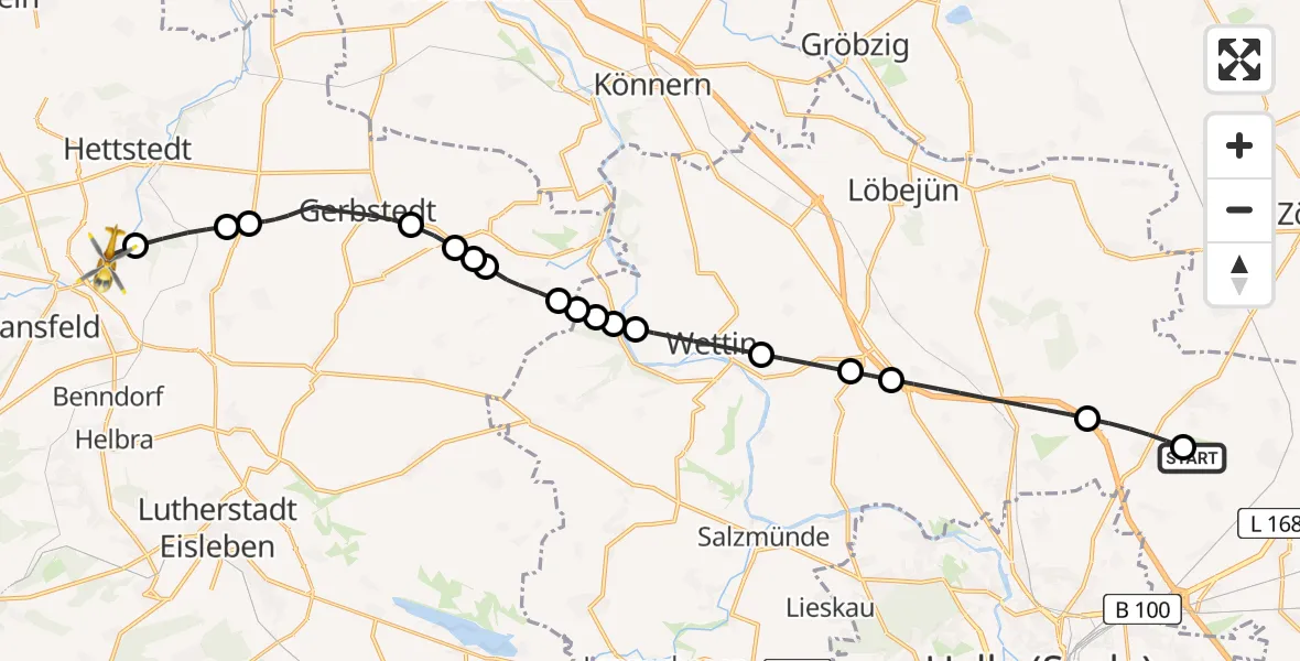 Flugroute Rettungshubschrauber Halle-Oppin Airfield - Mansfeld, 07 Februar 2026, 10:28