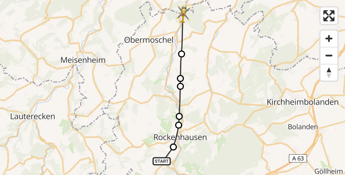 Flugroute Rettungshubschrauber Imsweiler UL - Hochstätten, 07 Februar 2026, 10:34