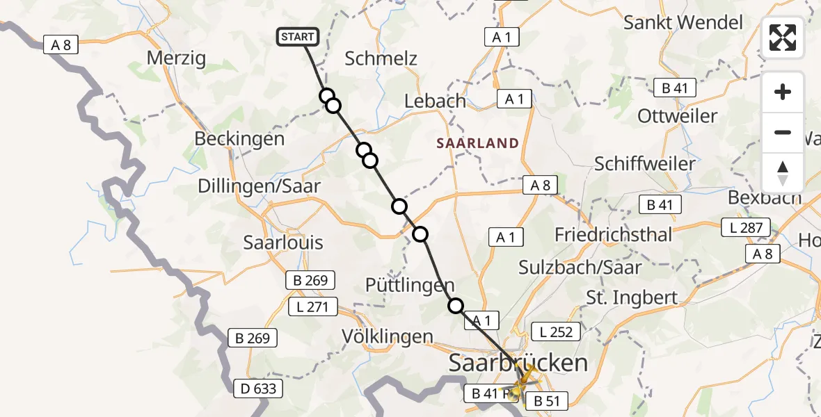 Routekaart van de vlucht: Rettungshubschrauber nach Saarbrücken, Winterberg
