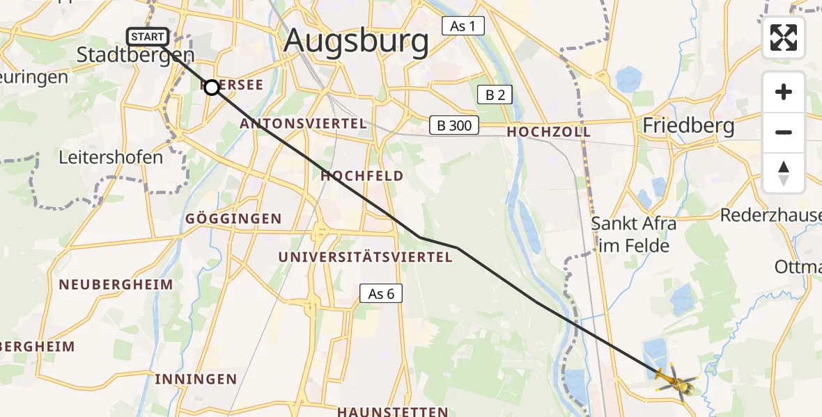 Flugroute Rettungshubschrauber Stadtbergen - Kissing, 07 Februar 2026, 11:08