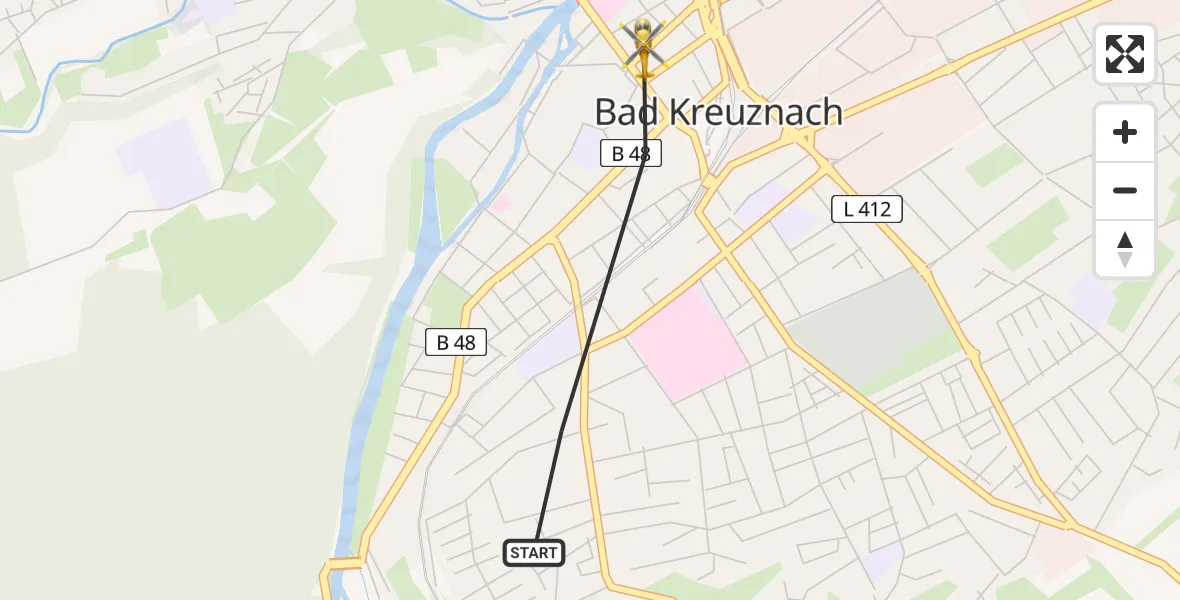 Flugroute Rettungshubschrauber Bad Kreuznach - Sankt Marienworth Hospital Heliport, 07 Februar 2026, 11:12