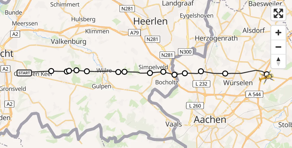 Flugroute Rettungshubschrauber Cadier en Keer - Aachen-Merzbrück Airport, 07 Februar 2026, 11:34