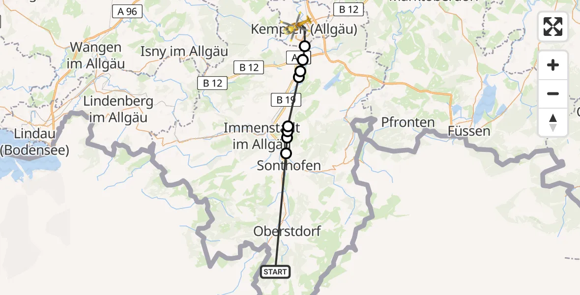 Flugroute Rettungshubschrauber Faistenoy - Kempten (Allgäu), 07 Februar 2026, 11:46