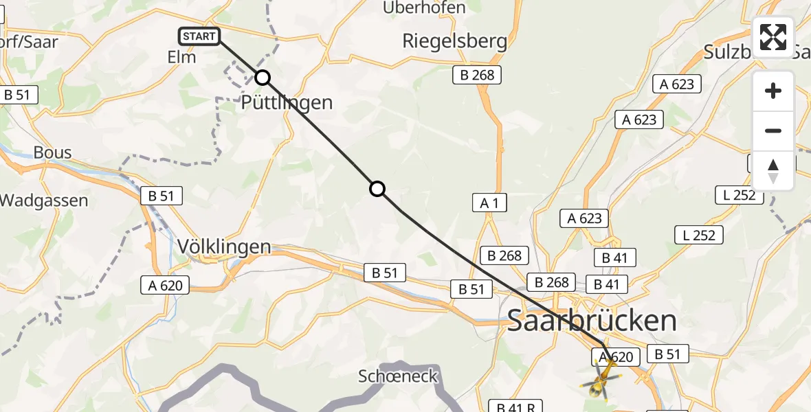 Flugroute Rettungshubschrauber Elm - Saarbrücken, 07 Februar 2026, 11:51