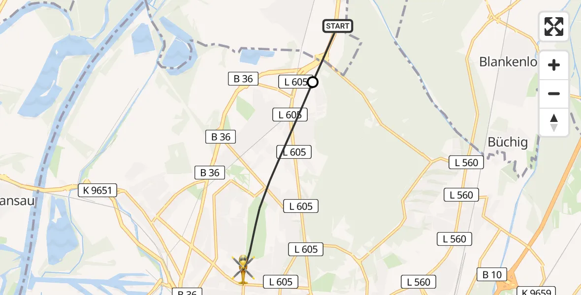 Flugroute Rettungshubschrauber Eggenstein-Leopoldshafen - Karlsruhe, 07 Februar 2026, 12:05