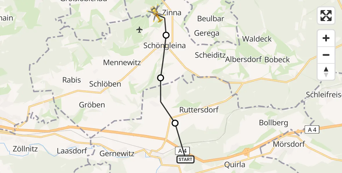 Flugroute Rettungshubschrauber Stadtroda - Zinna, 07 Februar 2026, 12:33