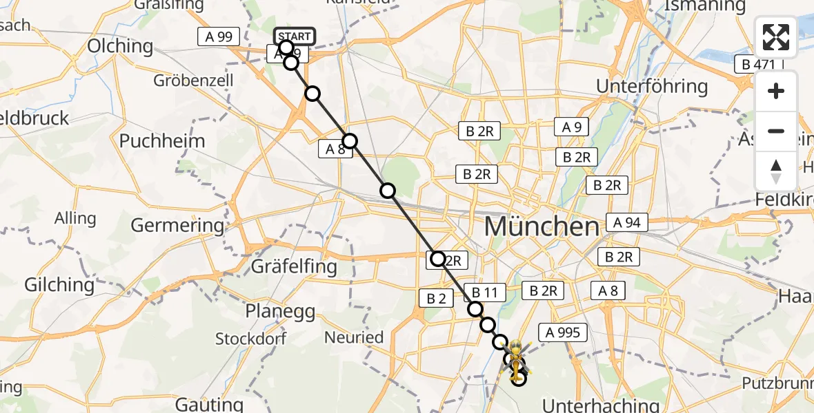 Flugroute Rettungshubschrauber Karlsfeld - ADAC Air Rescue Center Heliport (Christoph 1), 07 Februar 2026, 12:34