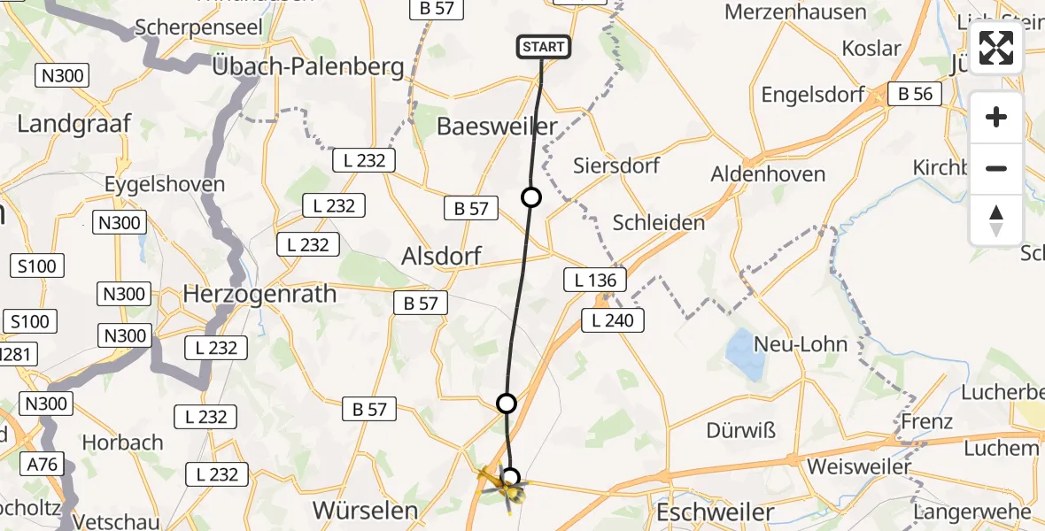 Flugroute Rettungshubschrauber Baesweiler - Aachen-Merzbrück Airport, 07 Februar 2026, 12:34