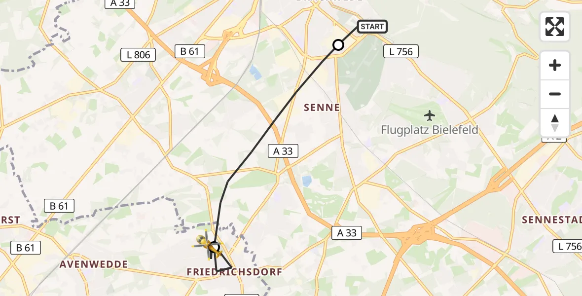 Flugroute Rettungshubschrauber Luftrettungszentrum Bielefeld - Gütersloh, 07 Februar 2026, 12:35