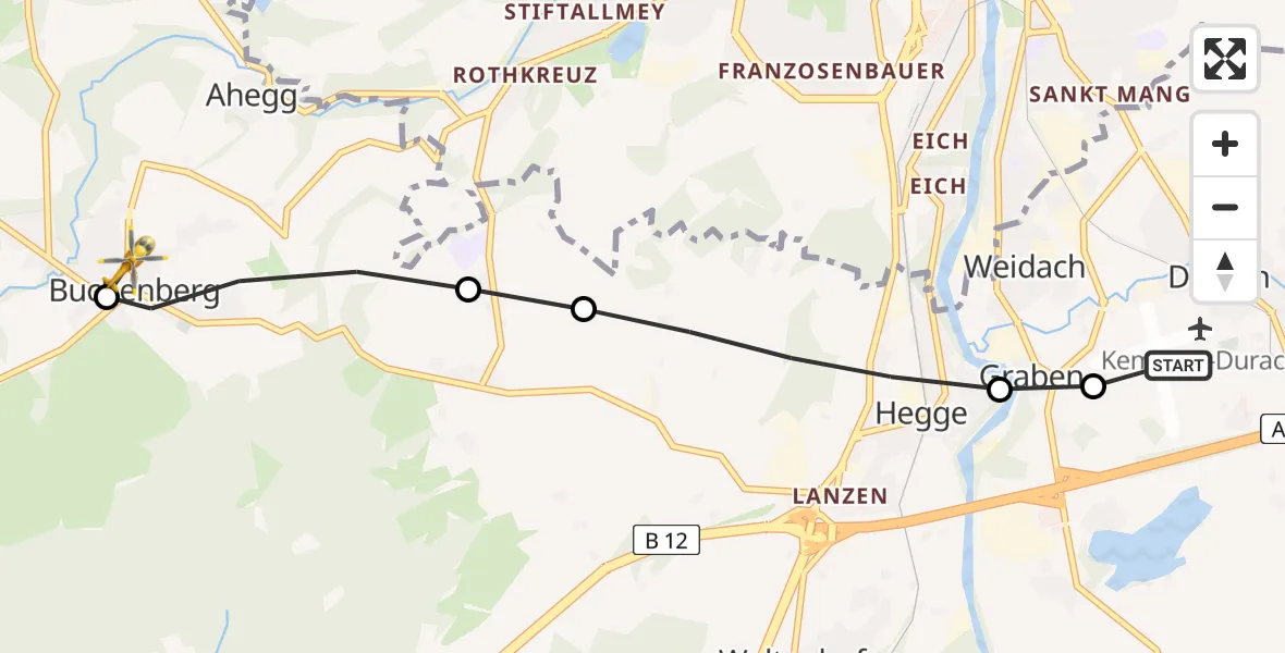 Flugroute Rettungshubschrauber Kempten-Durach Airfield - Ahegg, 07 Februar 2026, 12:36
