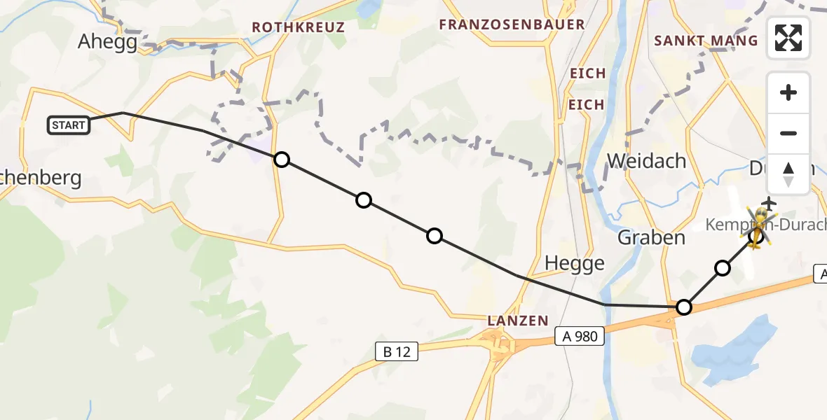 Flugroute Rettungshubschrauber Ahegg - Kempten-Durach Airfield, 07 Februar 2026, 13:02