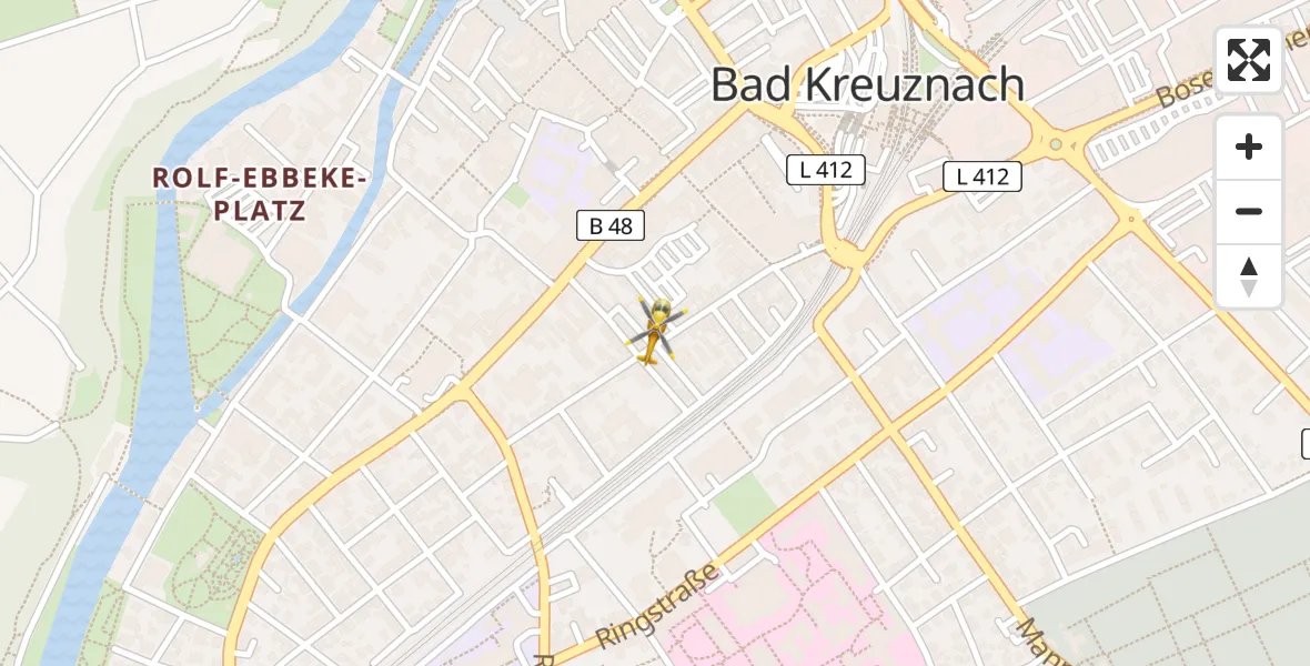Flugroute Rettungshubschrauber Bad Kreuznach - Bad Kreuznach, 07 Februar 2026, 13:08