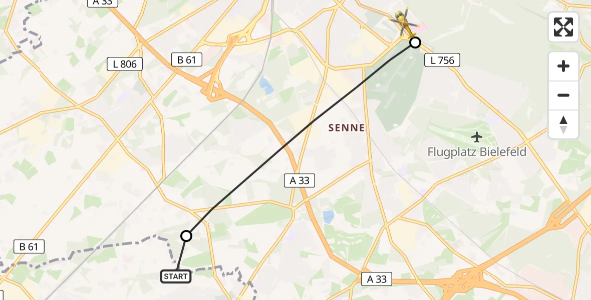Flugroute Rettungshubschrauber Gütersloh - Luftrettungszentrum Bielefeld, 07 Februar 2026, 13:20