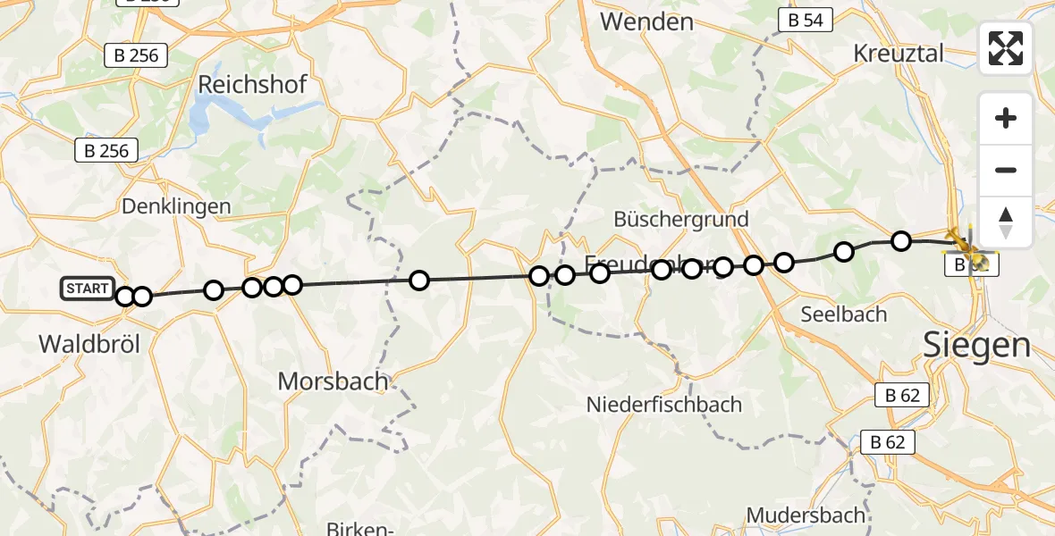 Flugroute Ambulanzhubschrauber Bröl - Siegen, 07 Februar 2026, 13:21