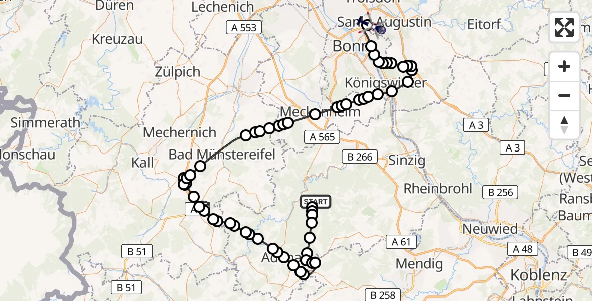 Routekaart van de vlucht: Polizeihubschrauber nach Sankt Augustin, Richthofenstraße