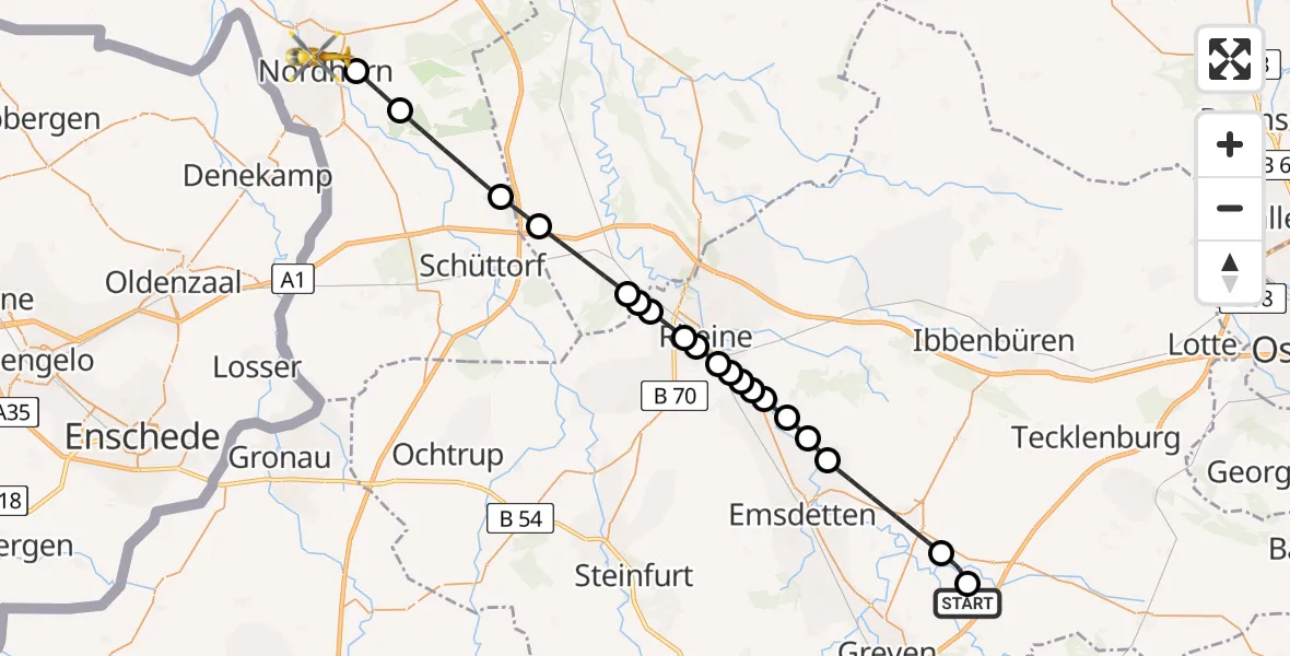 Flugroute Ambulanzhubschrauber Christoph  Westfalen-ADAC - Nordhorn, 07 Februar 2026, 13:40