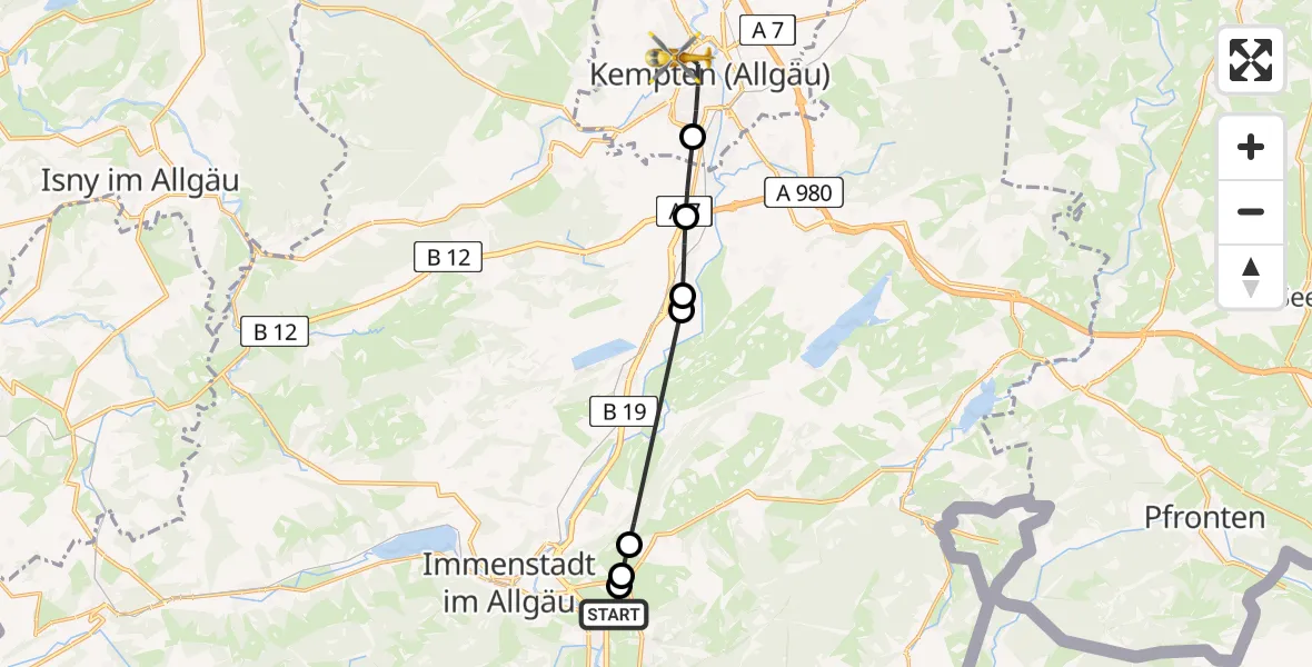 Flugroute Rettungshubschrauber Burgberg - Kempten (Allgäu), 07 Februar 2026, 13:44