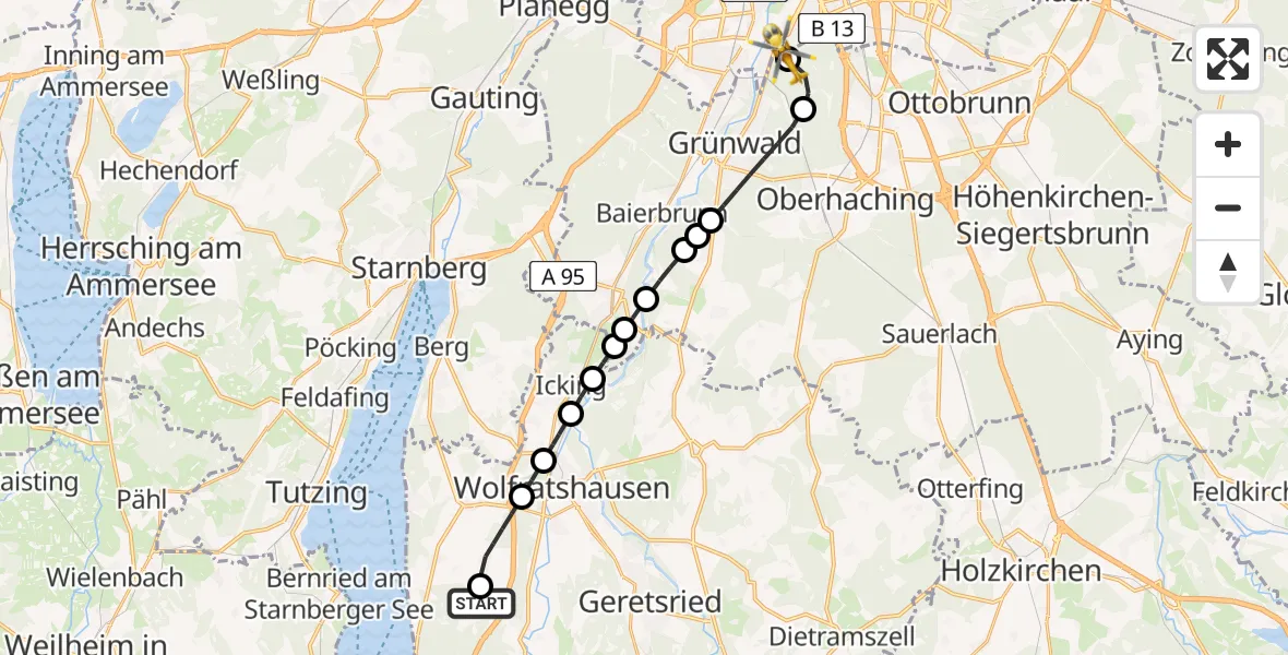 Flugroute Rettungshubschrauber Berg - ADAC Air Rescue Center Heliport (Christoph 1), 07 Februar 2026, 14:06