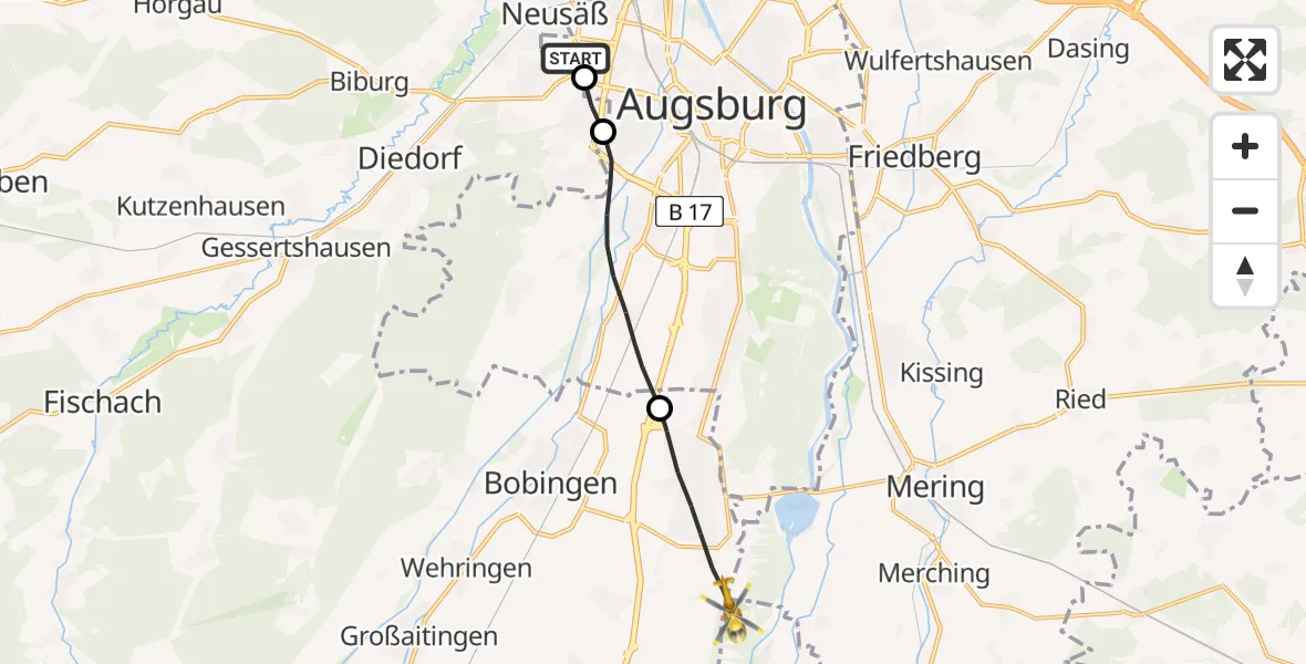 Routekaart van de vlucht: Rettungshubschrauber nach Schmiechen