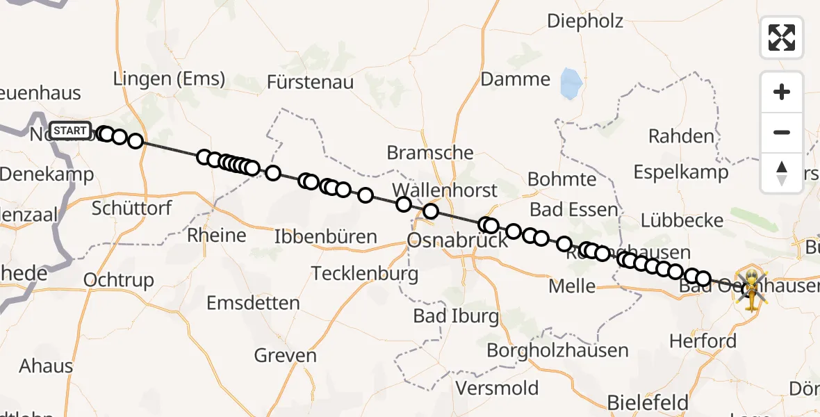 Flugroute Ambulanzhubschrauber Nordhorn - Bad Oeynhausen, 07 Februar 2026, 14:38