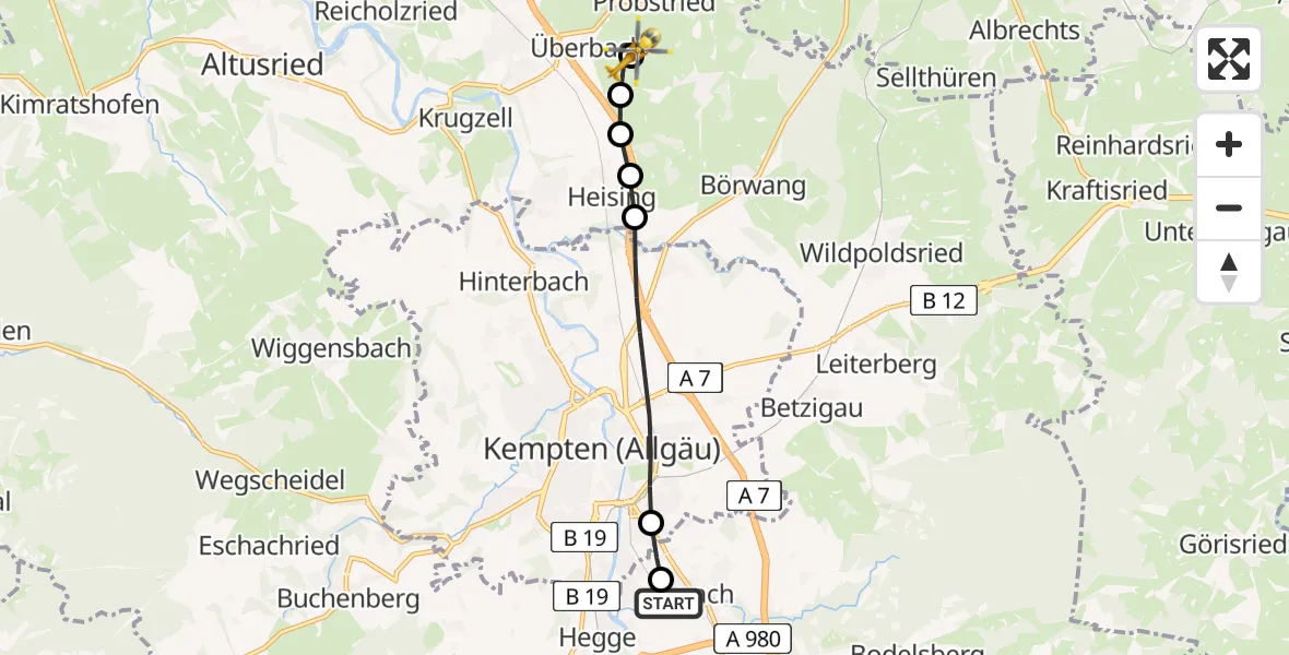 Flugroute Rettungshubschrauber Kempten-Durach Airfield - Seebach, 07 Februar 2026, 14:43