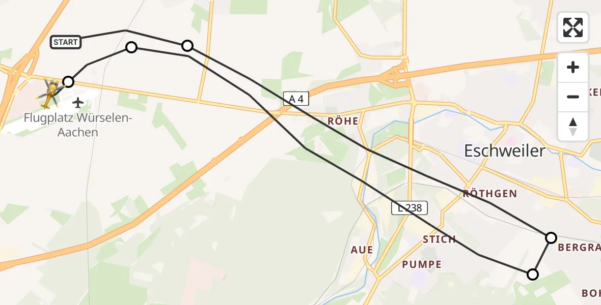 Flugroute Rettungshubschrauber Würselen - Aachen-Merzbrück Airport, 07 Februar 2026, 14:57