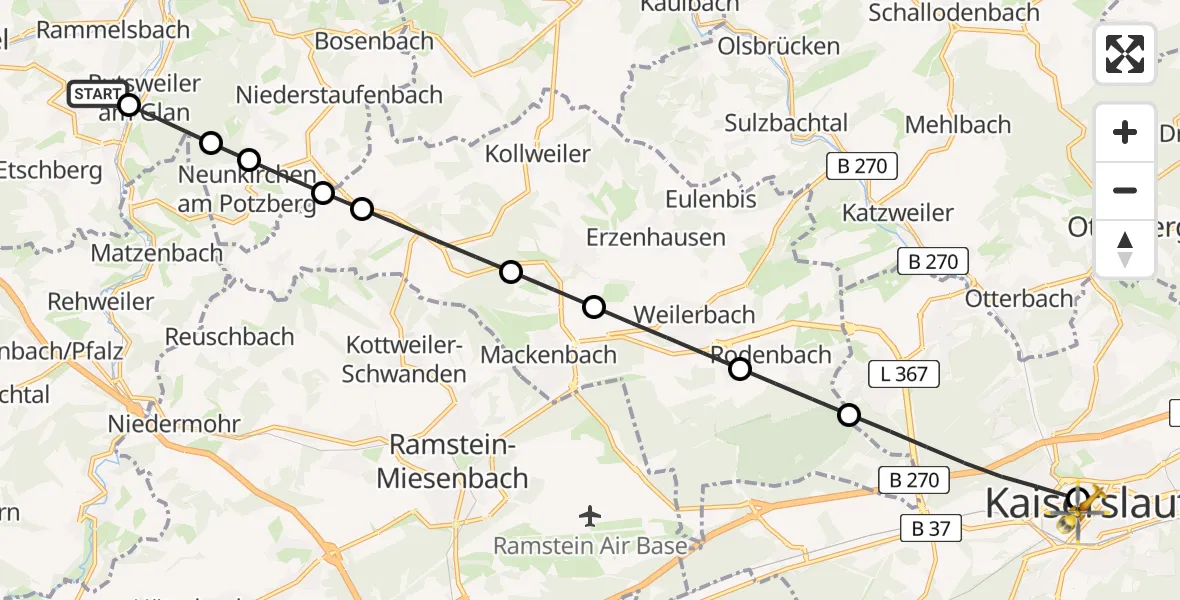 Flugroute Rettungshubschrauber Haschbach am Remigiusberg - Westpfalz Hospital Kaiserslautern Heliport, 07 Februar 2026, 14:58