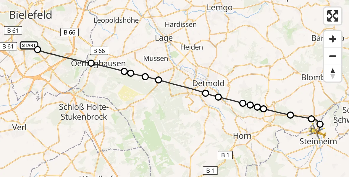 Flugroute Rettungshubschrauber Luftrettungszentrum Bielefeld - Steinheim, 07 Februar 2026, 15:08