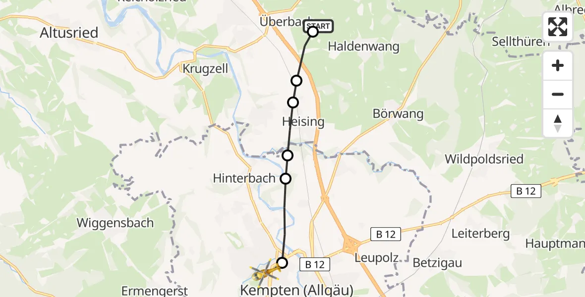 Flugroute Rettungshubschrauber Seebach - Kempten (Allgäu), 07 Februar 2026, 15:11