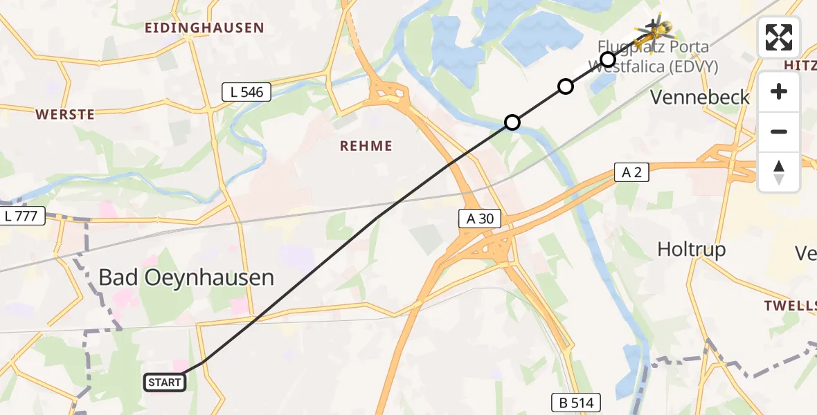 Routekaart van de vlucht: Ambulanzhubschrauber nach Porta Westfalica Airfield