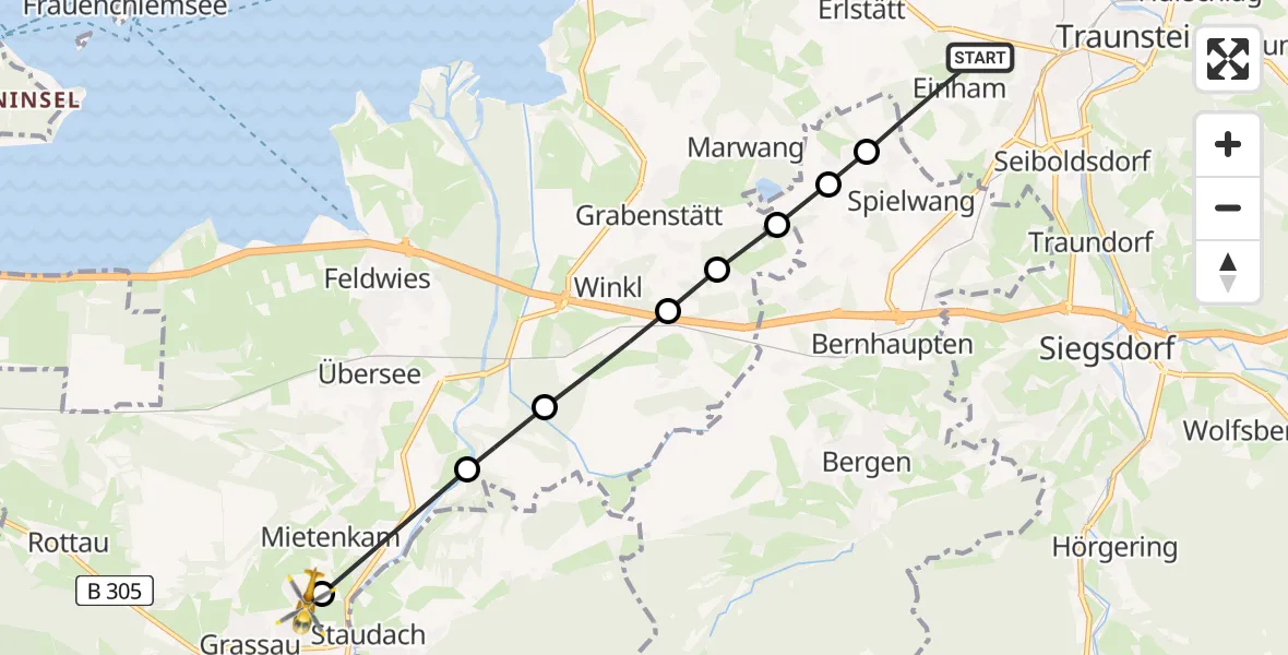 Flugroute Rettungshubschrauber Gemarkung Haslach - Mietenkam, 07 Februar 2026, 15:28