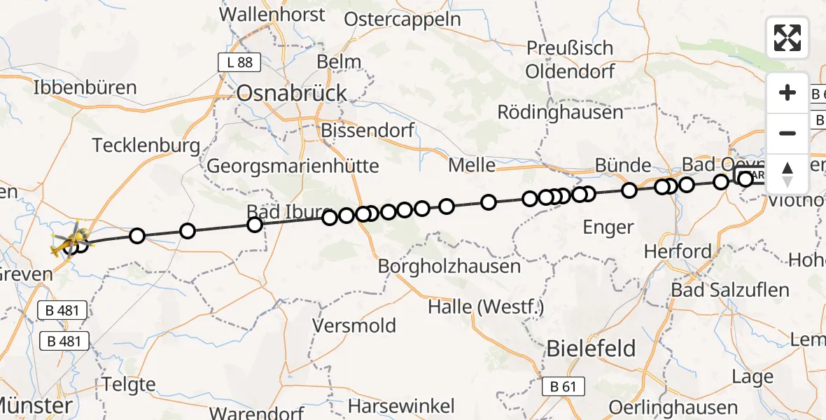 Flugroute Ambulanzhubschrauber Bad Oeynhausen - Christoph  Westfalen-ADAC, 07 Februar 2026, 15:47
