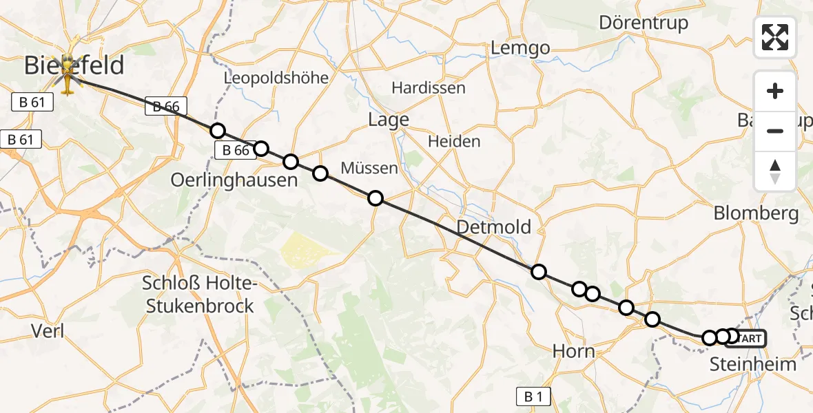 Flugroute Rettungshubschrauber Steinheim - Bielefeld, 07 Februar 2026, 15:48