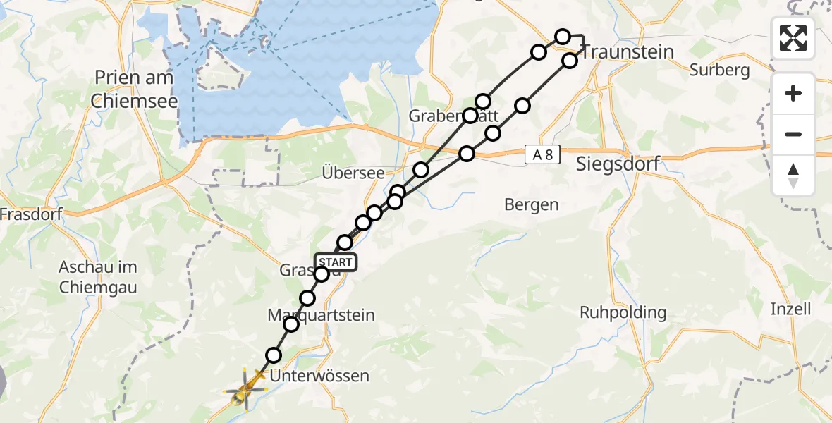 Flugroute Rettungshubschrauber Mietenkam - Schleching, 07 Februar 2026, 15:52