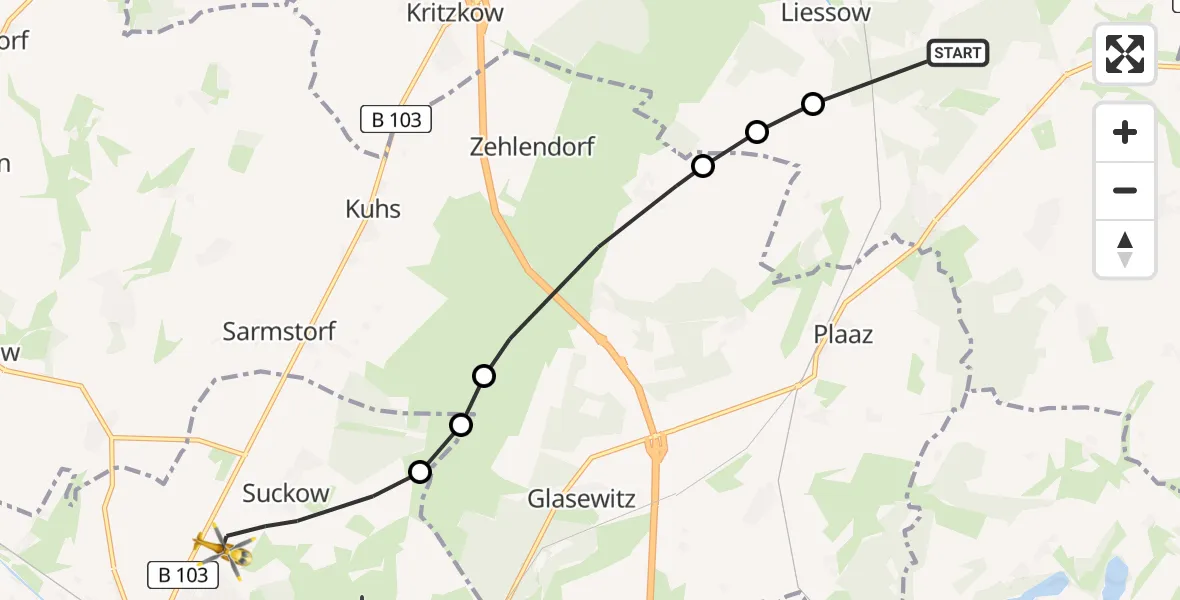 Flugroute Rettungshubschrauber Laage - Suckow, 07 Februar 2026, 15:52