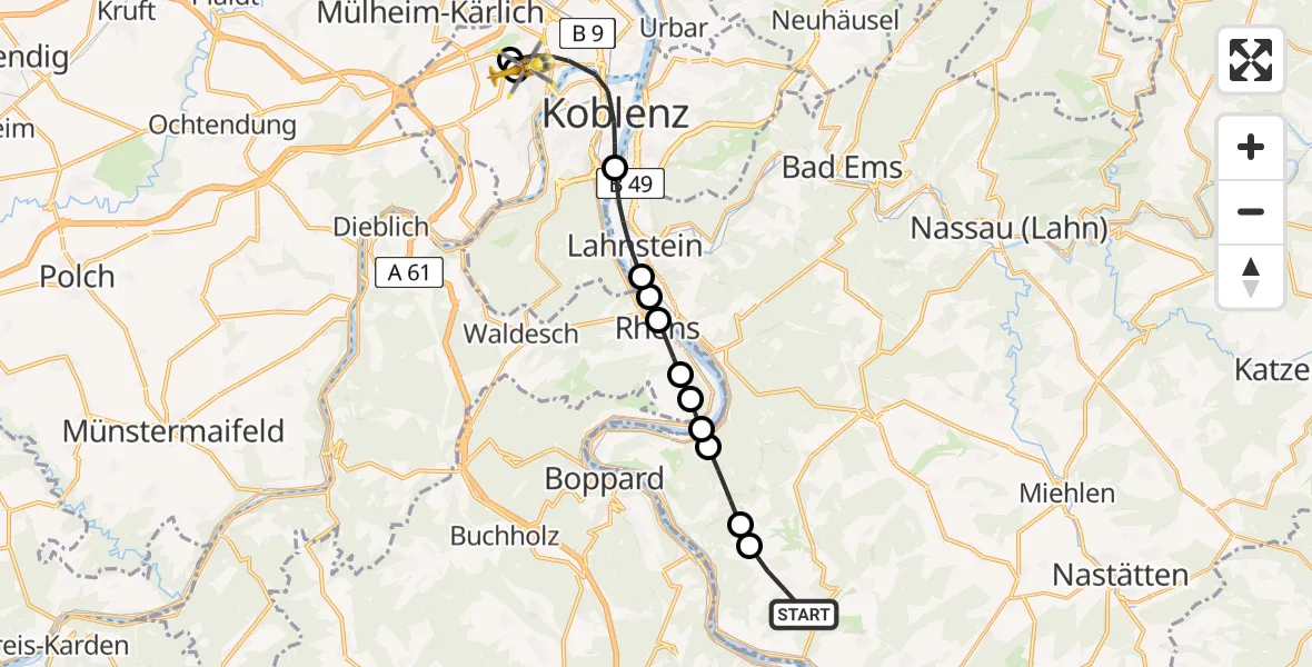 Flugroute Rettungshubschrauber Prath - Koblenz, 07 Februar 2026, 16:01